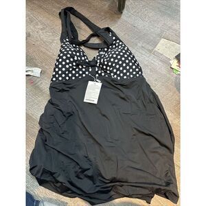 NEW Cocoship Black White Polka Dots Sailor Pin Up Swimsuit One Piece 5XL 20